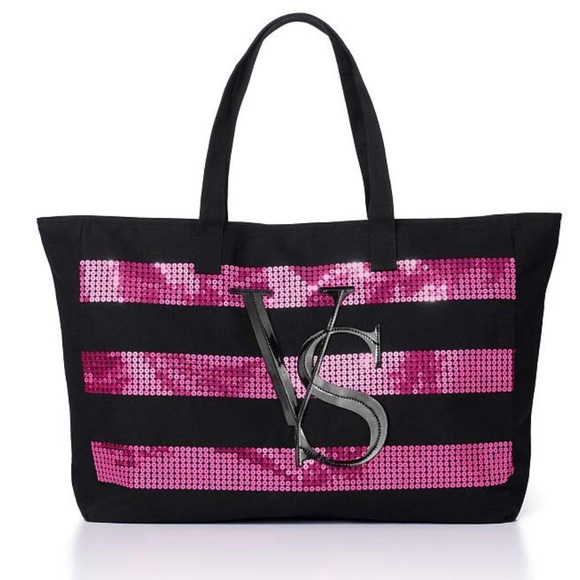 Victoria's Secret Handbags - VS 🖤 Black Tote with Pink Sequins NWT